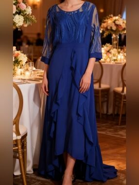 Mother-of-The-Bride/Groom Elegant Royal Blue Hi-Low Maxi Dress Sz 3X